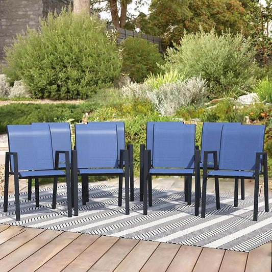 Outdoor Patio Chairs Set of 8, Blue Stackable Outdoor Chairs, Lightweight Patio Set with High Back, Metal Dining Chair for Lawn, Garden, Yard and Deck