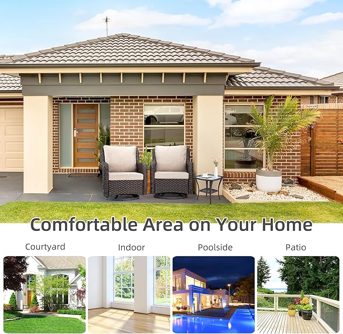 Towallmark Outdoor Swivel Wicker Glider Patio Chairs with Table Set, 3 Pieces Outdoor Bistro Set with 4”Thick Cushions and Coffee Table for Porch, Balcony, Deck (Beige)