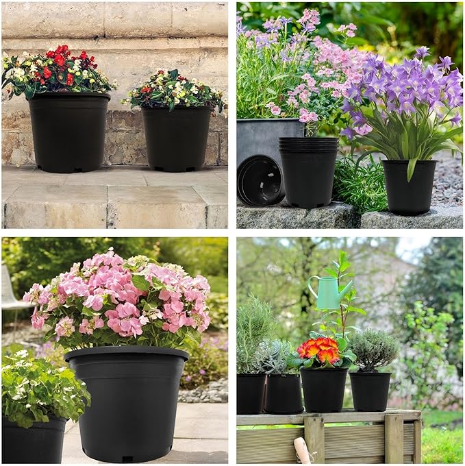 1 Gallon Nursery Pots Plastic Container Injection Molded Pot for Plants Flexible with Drainage Holes Suitable for Plants Soil Growers or Hydroponics Black 10 Pcs