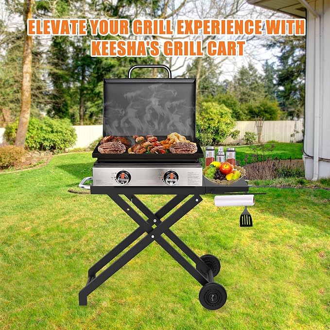 KEESHA Foldable Grill Stand for Blackstone 22'' and 17'' Griddle 1814 1971 1832 1666 1840, Portable Grill Cart Table for Outdoor and Indoor with Wheels