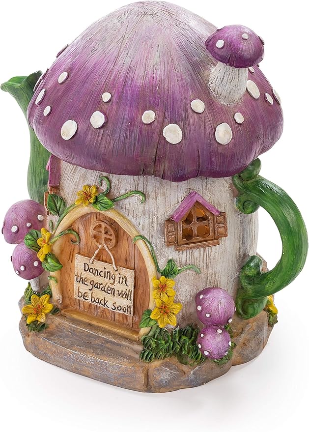 VP Home Mushroom Teapot Solar Light for Home and Outdoor Decor, Mushroom Solar Powered Flickering LED Garden Light, Solar Powered Teapot Backyard Party Decoration Light, Fairy Garden House