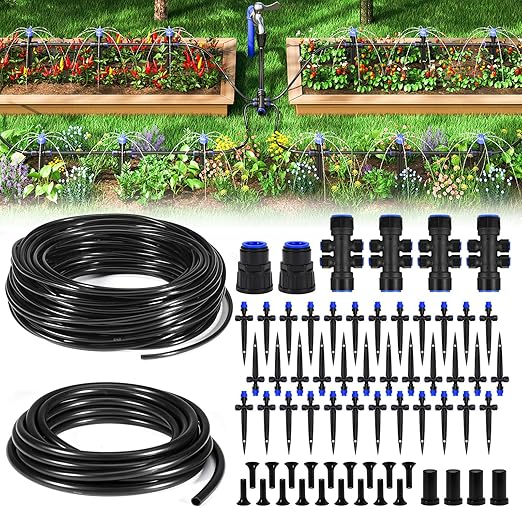 HIRALIY 210FT Drip Irrigation Kits for Plants, New Quick Connector Garden Watering System, Saving Water Automatic Irrigation Equipment for Patio Lawn