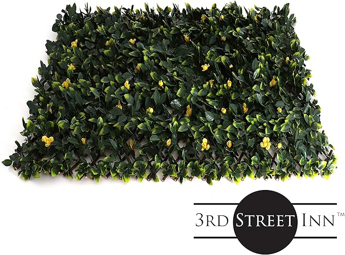 3rd Street Inn™ Leaf Trellis - Bamboo Greenery Panel - Boxwood and Ivy Privacy Fence Substitute - DIY Flexible Fencing (1, Yellow Rose Rattan)