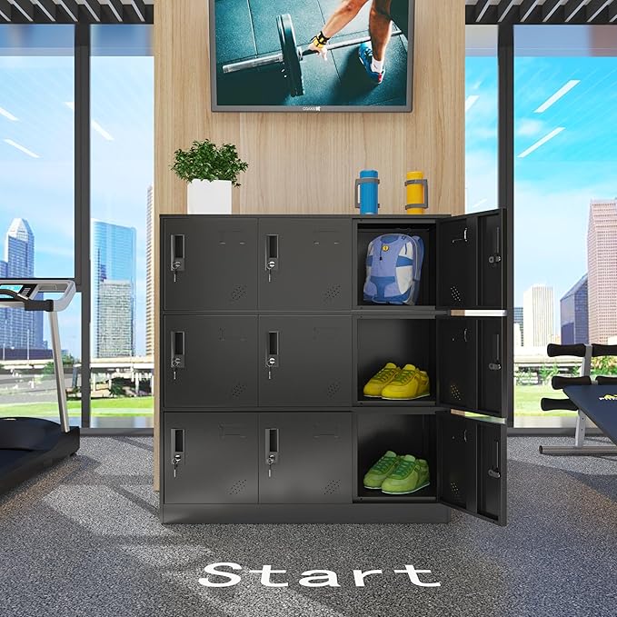 9 Door Metal Storage Locker for Employee,School,Office,Gym,Garage,Locker Cabinet with Lock and Card Slot (9 Door, Black)