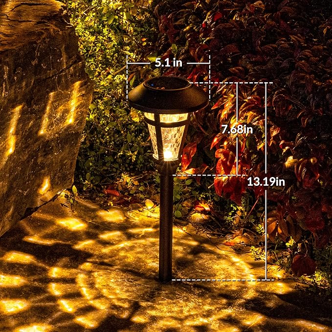 Solar Pathway Lights Outdoor 6 Pack, Warm White Lights Outdoor Waterproof, Bronze Finished Solar Garden Light for Yard Decor, Patio, Landscape, Lawn, Walkway, Pathway, Garden