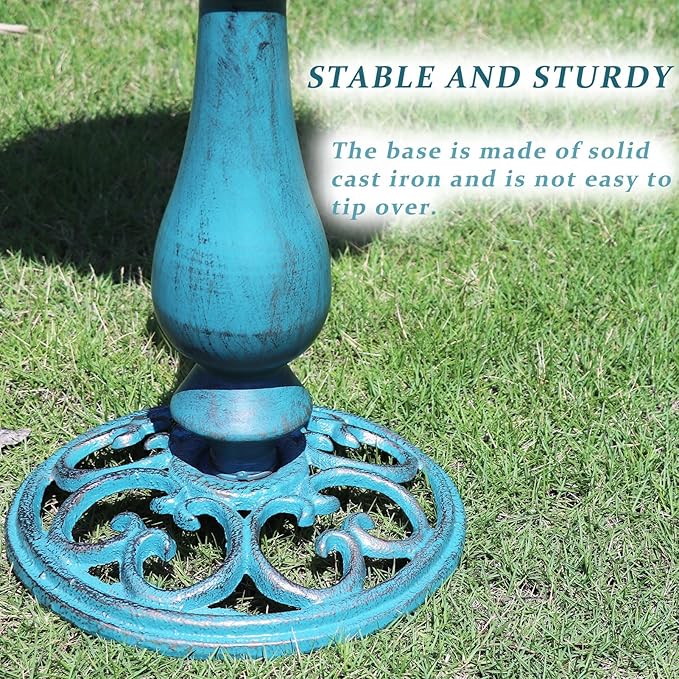 26.6”H Cast Iron Pedestal Bird Bath，Metal Birdbaths Bird Feeder Seed Tray for Garden Yard Decor -Blue.