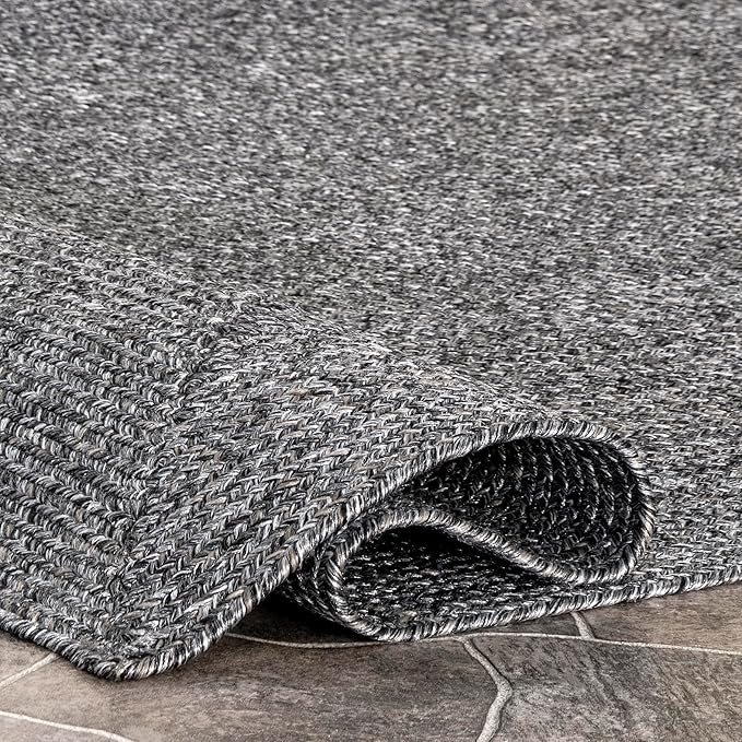 nuLOOM 2' x 3' Solid Hand Braided Indoor/Outdoor Area Rug, Pet-Friendly, High Traffic, Weather Resistant, for Patio, Balcony, Bedroom, Living Room, Dining Room, Wynn Charcoal