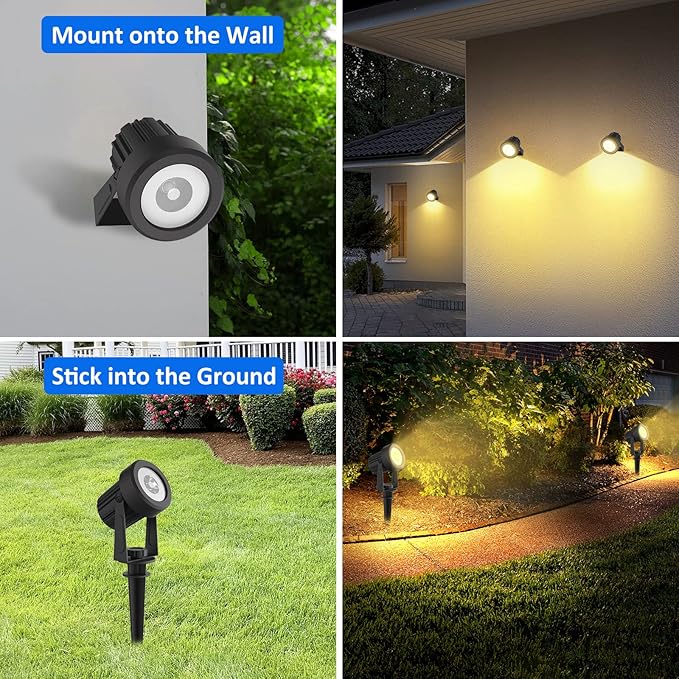 T-SUNUS Solar Garden Spotlight Outdoor Halloween, 4-in-1 Spot Lights IP65 Waterproof 9.8ft Cable 5W Separated Panel, Auto On/Off for Flag Christmas Tree Patio Yard Driveway Pathway Warm White 3000K