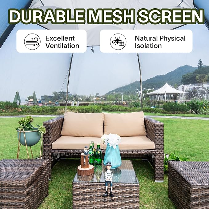 Alvantor Screen House Gazebo, 6-10-15 Person Pop Up Igloo Screened Canopy Tent with Mosquito Netting Sides, Instant UV Resistant Sun Shelter for Garden, Patio, Backyard