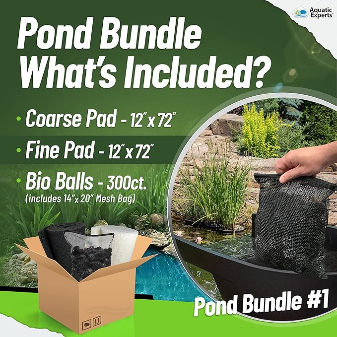 Aquatic Experts Classic Koi Pond Filter Pad FINE - White Bulk Roll Pond Filter Media, Ultra-Durable Pond Filters for Outdoor Ponds, Reusable Fish Pond Filter Material, USA, (Pond Bundle 1)