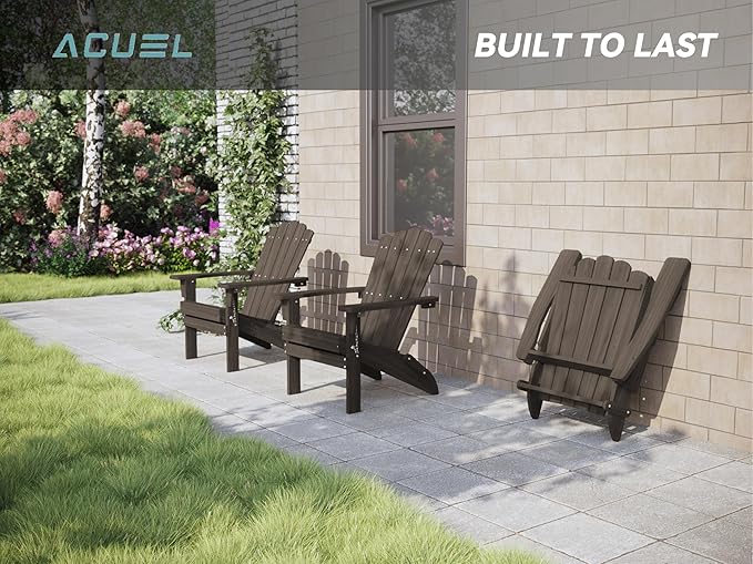 Set of 4 Folding Adirondack Chairs, Heavy Duty Weather-Resistant Patio Chairs with Wide Armrests & Ergonomic High Back, HDPE Fire Pit Seating for Backyard, Garden, Porch - Dark Brown