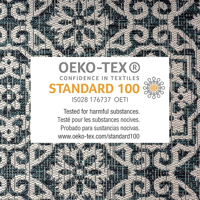 Nicole Miller New York Patio Country Julia Transitional Geometric Indoor/Outdoor Area Rug, Navy Blue/Ivory, 7'9"x10'2"