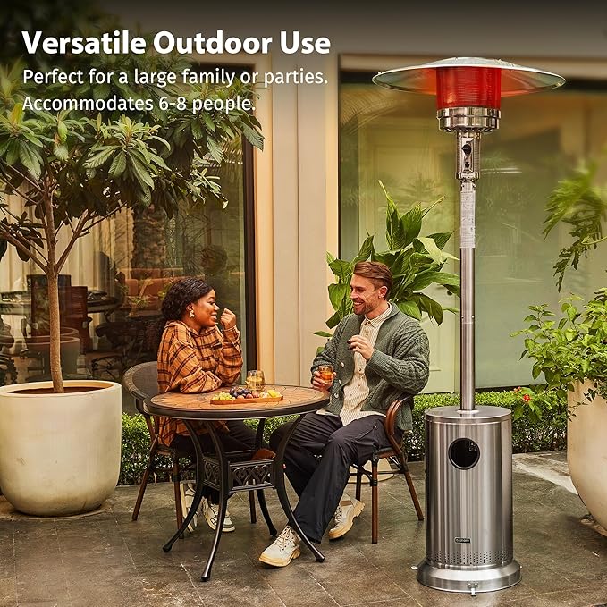 EAST OAK Anti-rust 50,000 BTU Patio Heater for Outdoor Use With Double-Layer Stainless Steel Burner, Round Table Design and Wheels, Outdoor Patio Heater for Home and Commercial, Stainless Steel