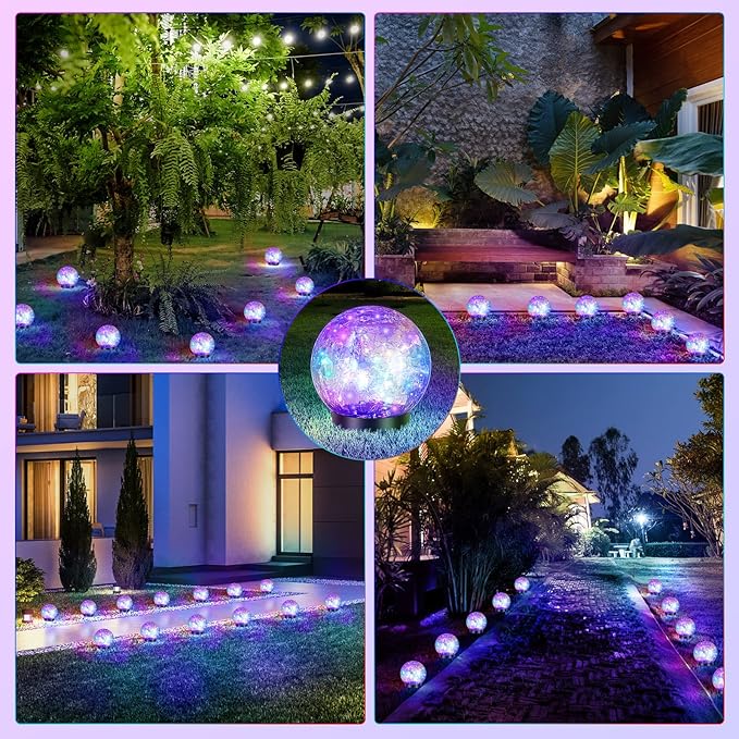 Tuanse 4 Pcs Solar Lights Decorative, Cracked Glass Ball Solar Globe Lights, LED Colored Garden Globes Outdoor for Yard Waterproof Back Yard Landscaping Flower Bed Patio Lawn (Multicolor,4.7 in)