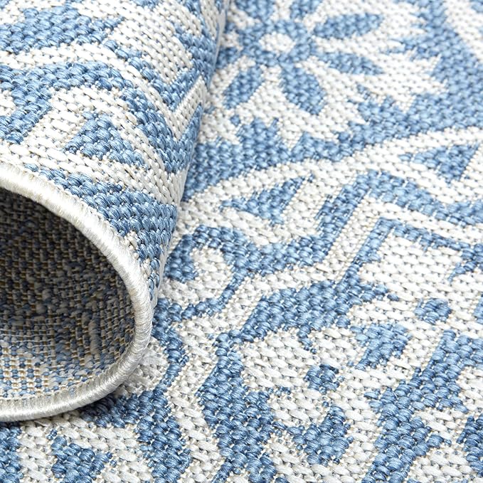 Nicole Miller New York Patio Country Julia Transitional Geometric Indoor/Outdoor Area Rug, Blue/Grey, 9'2"x12'5"