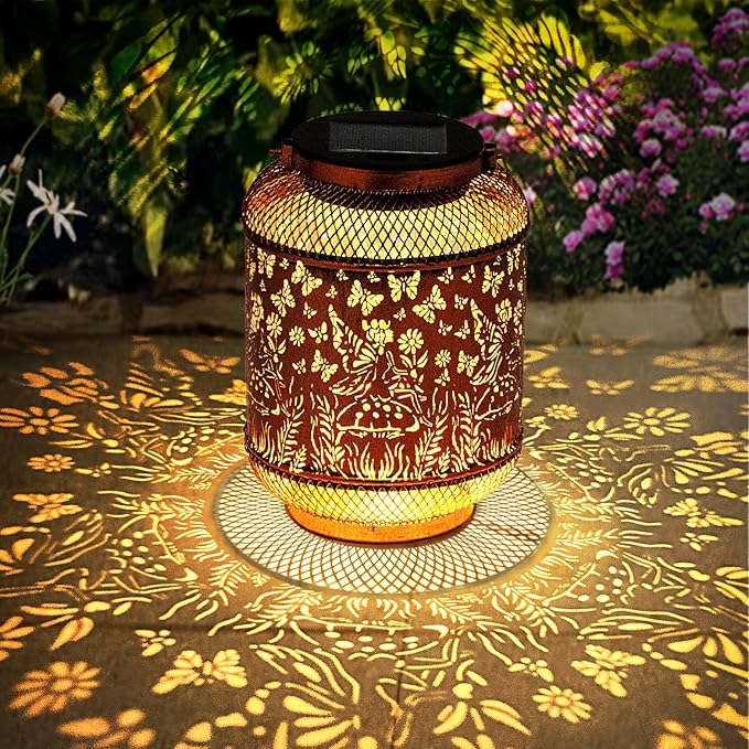 Solar Lanterns Outdoor Waterproof Hanging Solar Lights, Butterfly Gardening Gifts for Women, Mom, Metal Decorative LED Fairy Lanterns for Yard, Patio, Lawn, Garden Decor