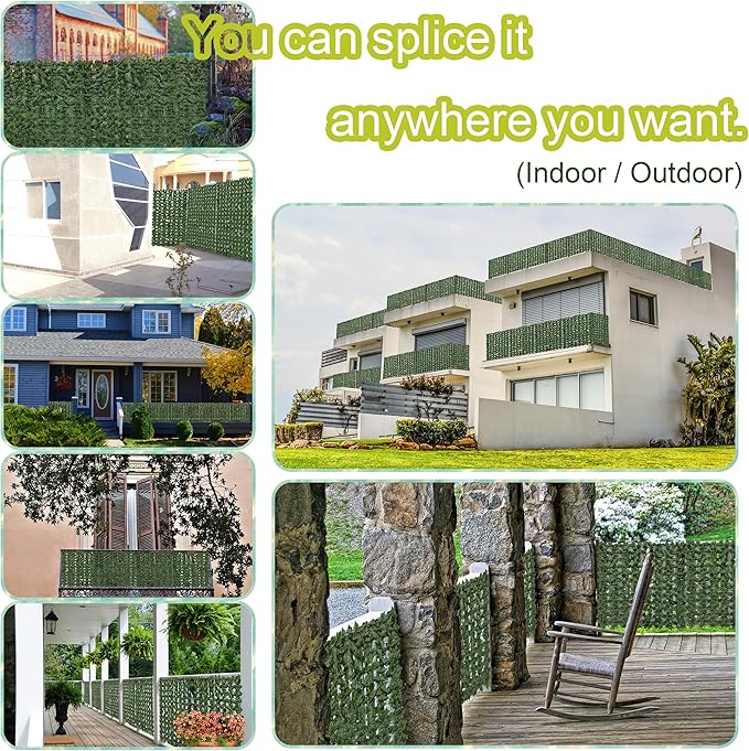 Artificial Ivy Privacy Fence Screen,128" by 60" (53.5 SQFT) UV-Anti Faux Hedge Fence and Fake Ivy Vine Leaf Wall Panels for Indoor&Outdoor Green Backdrop, Garden Greenery Decor