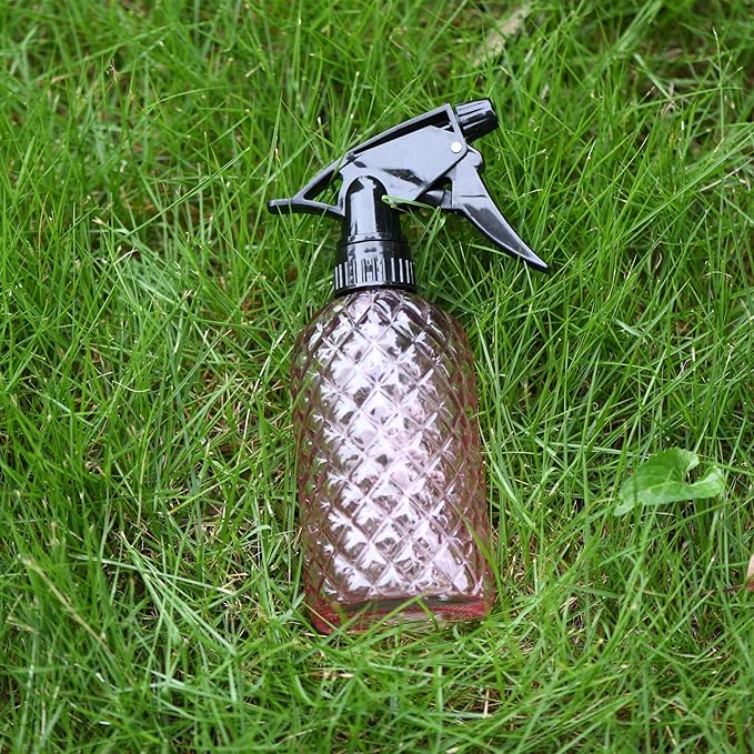 Glass Handheld Spray Bottle - 12oz Refillable Bottle ，Adjustable Nozzle Watering Can for Garden Plants Cleaning Solutions (Pink)