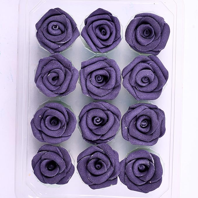 Confect Edible Rose Topper -Edible True Purple Rose Toppers for Cake & Cupcake - Edible Roses for Desserts- Vegan, Gluten-Free, Nut-Free, Dairy-Free, Palm Oil-Free - Pack of 12