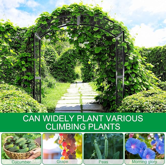 1 PC Metal Garden Arch Garden Trellis for Climbing Plants, Vines, Roses, Outdoor Pergola Trellis with Stake, Wide Garden Archway Arbor Trellis for Lawn Wedding Bridal Party Decor Ceremony