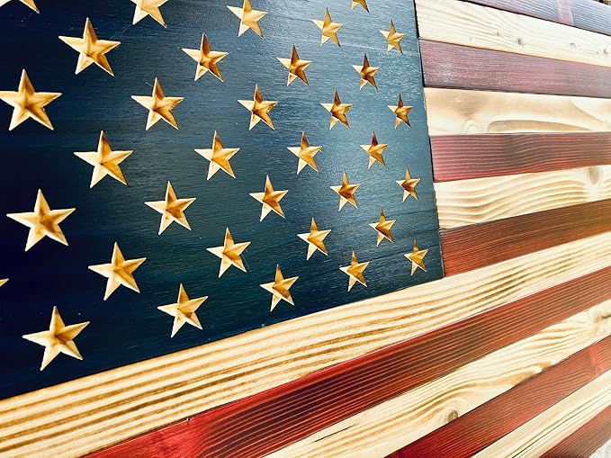 Rustic Wooden American Flag, Patriotic Wall Art (Weather Protected Finish, 13x25)