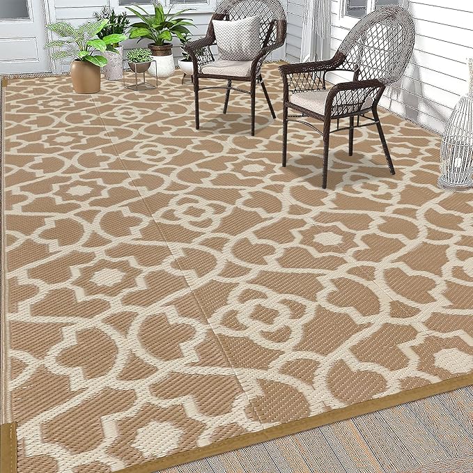 HEBE Outdoor Rug Waterproof 6x9, Plastic Straw Rug Camping Rug, Reversible Outdoor Patio Rugs RV Mat Clearance, Indoor Outside Floor Carpet for Porch,Deck,Camper,Balcony,Backyard