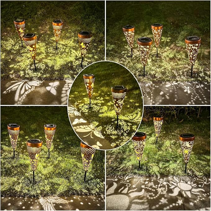 2 Pack Butterfly Solar Pathway Lights Outdoor,Metal Garden Decorations Outdoor Lights with Patterns and Warm Light,Waterproof Landscape Lighting for Path Patio Backyard Walkway Yard