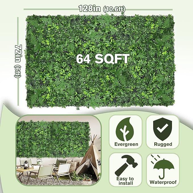 Artificial Green Boxwood Grass Wall Roll: 72"x128"(64 SQFT) UV Protected Ivy Privacy Hedge Fence Screen for Chain Link Fences Panel Indoor,Outdoor Patio Balcony & Garden