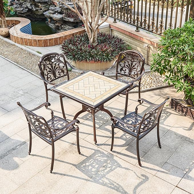 Outdoor Dining Chair Cast Aluminum Patio Chairs Set of 2 All-Weather Patio Dining Chair with Adjustable Feet for Backyard Garden (Violet Chair)