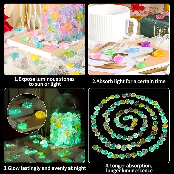 OSOPOLA 150 PCS Glow in The Dark Rocks - Mix Color Luminous Stones Fish Tank Accessories DIY Decor Pebbles for Fairy Garden Yard FD05MX150B