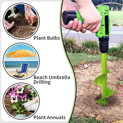 TCBWFY 4"x12" Auger Drill Bit for Planting and Digging Holes, Garden Plant Flower Bulb Rapid Bulb Planter Earth Auger Bit Post or Umbrella Hole Digger for 3/8" Hex Drive Drill
