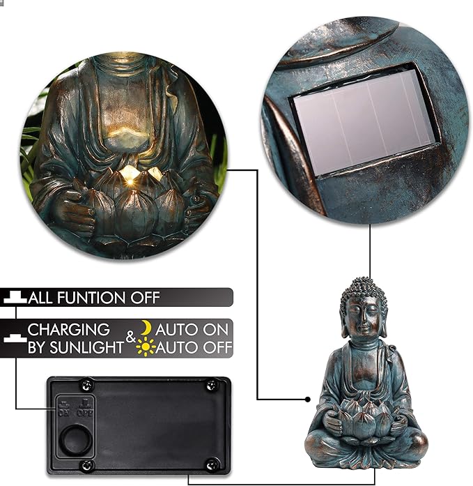 TERESA'S COLLECTIONS Meditating Buddha Statue for Garden Decor with Outdoor Solar Lights, Large Resin Outdoor Decor Garden Statue Sculpture Figurines for Home Lawn Yard Decor Gifts for Mom, 7.1''