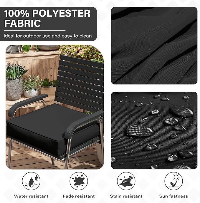 Patio Chair Cushions 24 X 24 X 5 Inch Waterproof Outdoor Seat Cushions for Patio Furniture, Outdoor Sofa Couch Pads with Ties & Handle, Set of 2, Black