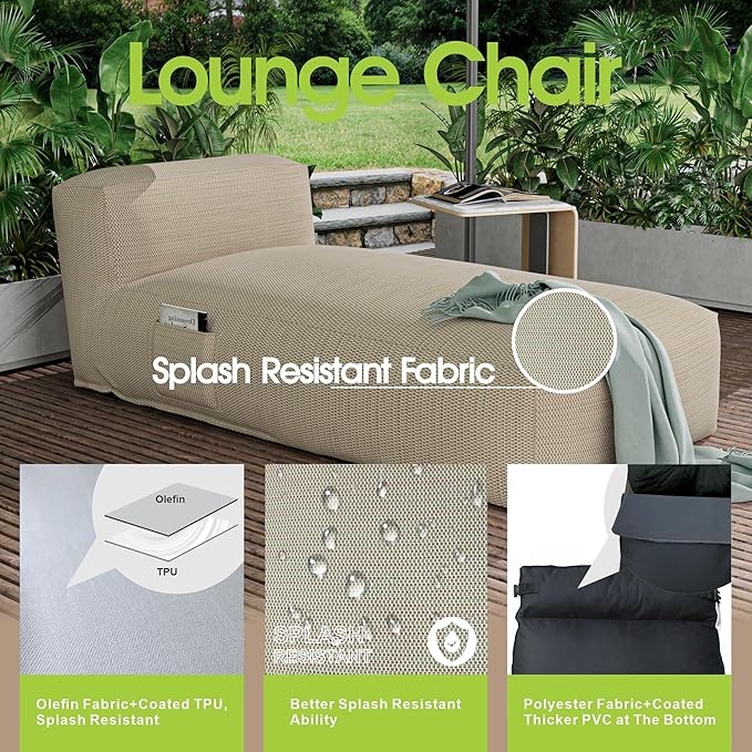 Outdoor Bean Bag Lounger Chair, Big Comfy Outdoor Daybed for Sunbathing and Tanning - Water-Resistant Patio Chaise and Pool Sun Lounger Furniture for Beach Deck (Spice Tan)