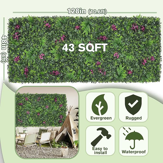 Greenery Grass Wall Boxwood Plant Roll: 48"x128"(43 SQFT) with UV Resistant Green Leaves Faux for Interior Wall, Greenery Backdrop,Garden and Indoor Outdoor Wall Panel Covering Privacy