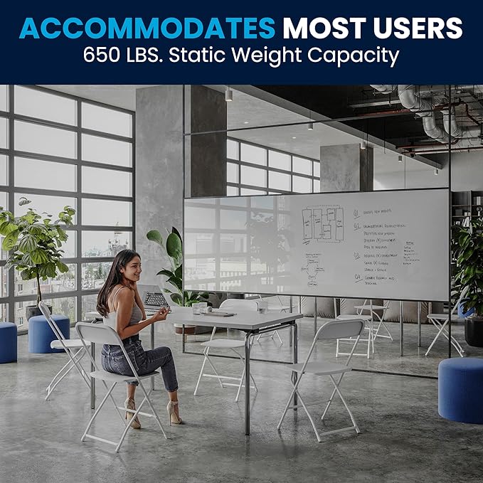 Flash Furniture Hercules Set of 10 Indoor/Outdoor Heavy-Duty Plastic Folding Chairs, Foldable Commercial Stacking Chairs with 650-lb. Static Weight Capacity, White