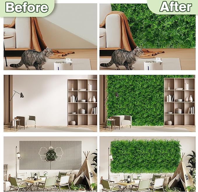 Greenery Faux Grass Wall Backdrop 72"x128" (64 SQFT) UV-Anti Artificial Green Boxwood Panel for Patio Balcony Privacy & Ivy Fence Covering Privacy, Garden, Backyard Wall Backdrop Decor