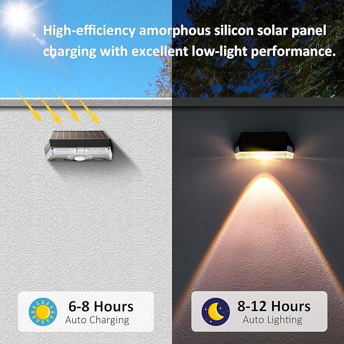 12PK Solar Fence Lights Outdoor - 3000/4000/6000K&RGB 6 Color, Dusk to Dawn Fence Lights Solar Powered, IP65 Waterproof Solar Light Outdoor for Backyard/Railing/Step/Patio/Wall