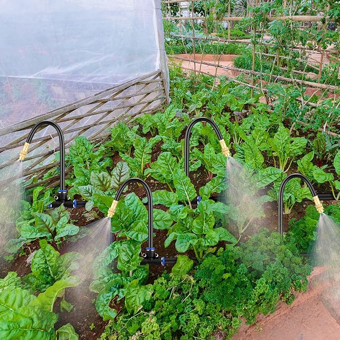 Zonon 10 Pcs Brass Misting Nozzles Tee with 8 Inch Built in Hose 360 Degree Rotation Adjustable Water Mister Nozzles Thread Sprayer 0.043" Misting Parts and Accessories for Patio Outdoor Cooling