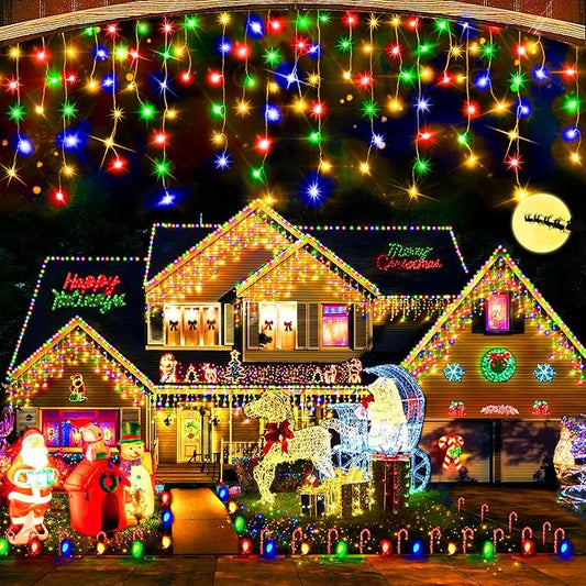 Hezbjiti Christmas Lights Decorations Outdoor, 1600LED 164FT Ice Fairy Lights 8 Modes 320 Drops Fairy String Lights for Christmas Decor Eaves Party Yard Garden