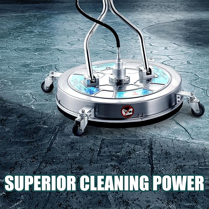 Tool Daily 24" Pressure Washer Surface Cleaner Attachment with Dual Handles, Stainless Steel Driveway Cleaner for Power Washer with Wheels, Pressure Wash Concrete, 4500 PSI