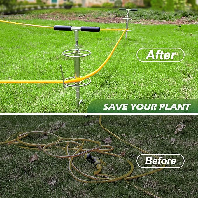 Walensee 32" Garden Hose Guide Spike Right Angle Hose Pulling Stand, Heavy Duty Metal Hose Reel for Garden Corner Auxiliary Watering Hose Reel, Lawn & Garden Watering Equipment, Plant Flower Protector