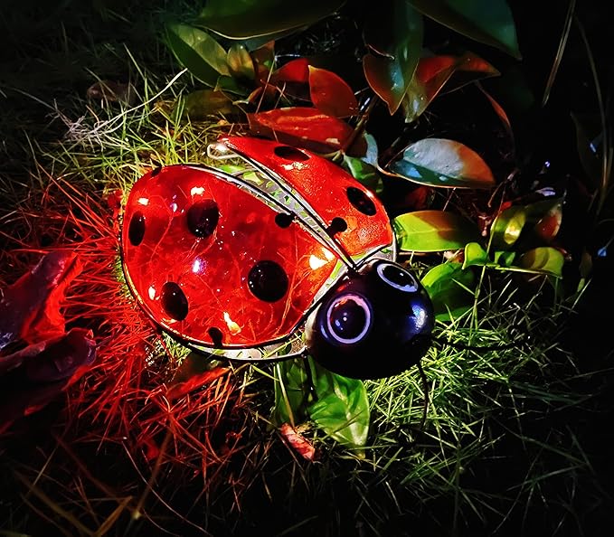 Solar Ladybug Outdoor Garden Statue,Hanging Waterproof LED Solar Lights Outdoor Decor,Metal Ladybug Ornament,Lantern Indoor Figurines for Patio Garden Table Decor for Ourdoor