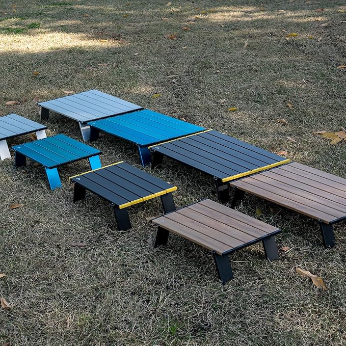 iClimb Ultralight Compact Mini Beach Picnic Folding Alu. Table with Carry Bag, Two Size (Blue - L)