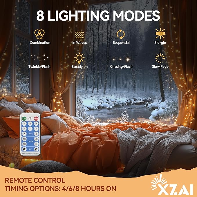 XZAI Solar Icicle String Lights 800LED 50FT Warm White Remote Connectable 2400mAh USB Rechargeable 8 Modes Timer Dimmable IP65 Waterproof Twinkle for Outdoor Christmas & Wedding & Party Decors