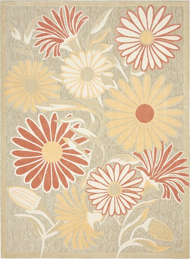 Nourison Aloha Sage Rose 9' x 12' Area Rug - Easy Clean, Non Shedding, Bed Room, Living Room, Dining Room, Kitchen (9' x 12')