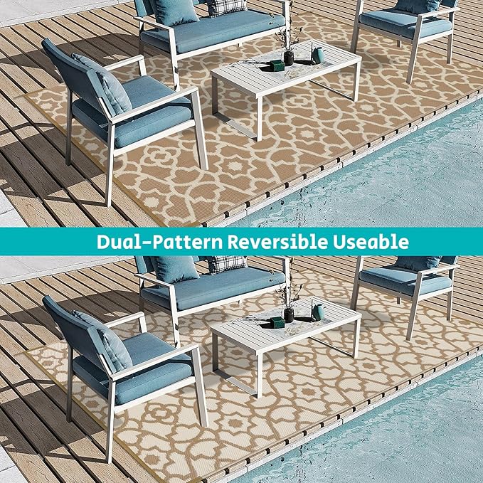 HEBE Outdoor Rug Waterproof 5x8, Plastic Straw Rug Camping Rug, Reversible Outdoor Patio Rugs RV Mat Clearance, Indoor Outside Floor Carpet for Porch,Deck,Camper,Balcony,Backyard