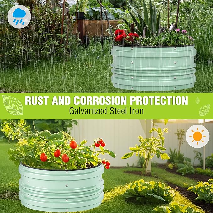 WORKPRO 3Pcs 2x2x1ft Galvanized Raised Garden Bed Set, Rust & Corrosion Protection, Easy Assembly, Safe Edge, Ideal for Vegetables & Flowers, Green