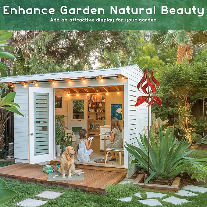 Yard Garden Wind Spinners - Large Outdoor Metal Wind Spinners with Stake, Yard Art Lawn Garden Decor (19" W x 87" H)