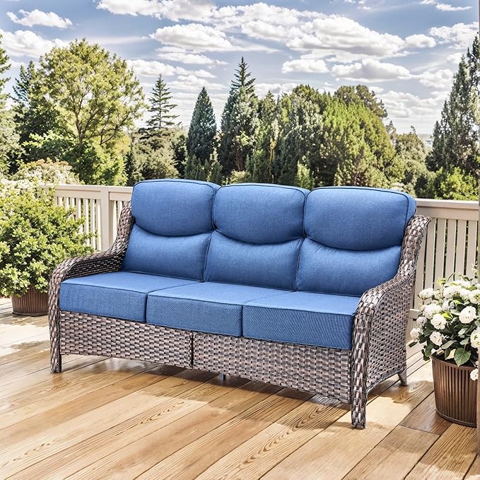 HUMMUH 6 inch Thick Cushion Wicker Patio Furniture Set with Outdoor Swivel Rocker Patio Chairs,High Back Outdoor Couch and Coffee Table for Porch Garden Deck